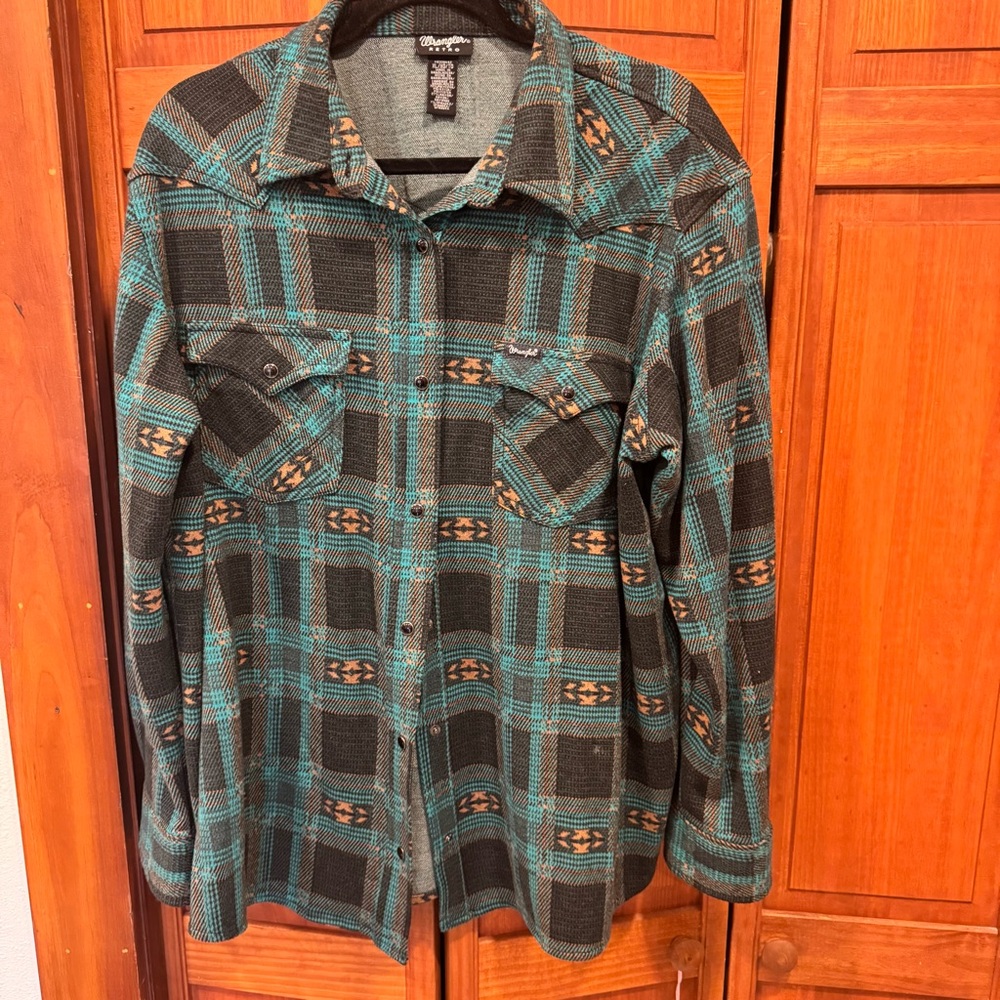 Wrangler Retro Teal and Black Plaid Shirt